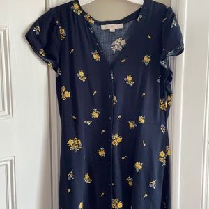 Navy Floral Button Down Dress